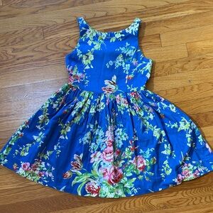 Polo Ralph Lauren Girls Floral Blue Cotton Dress